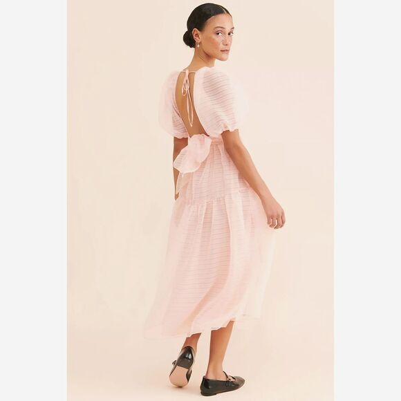 Free People Hailey Dress Size 4 Beautiful Baby Pink Wrap front Midi Dress - Picture 2 of 10